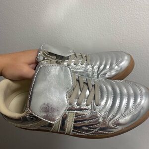 Steve Madden Silver Metallic Lace-Up Sneakers